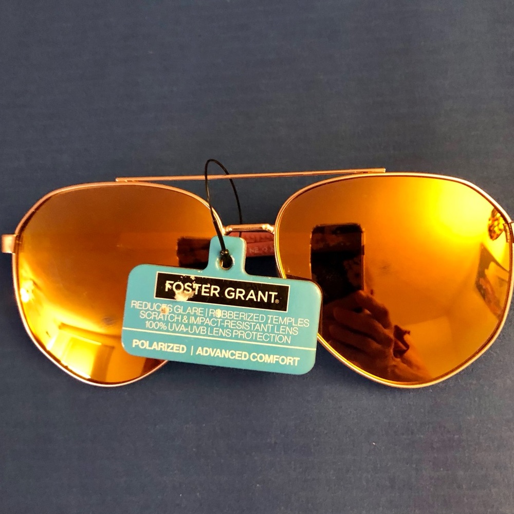Foster Grant Gold Aviator Sunglasses with Brown Mirrored Lenses